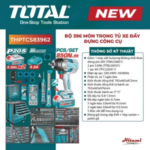 Bộ 396 món trong tủ xe đẩy đựng công cụ Total THPTCS83962