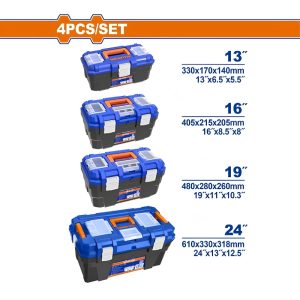 Bộ 4 hộp nhựa đụng công cụ khóa kim loại 13″ 16″ 19″ 24″ Wadfow WTB4104