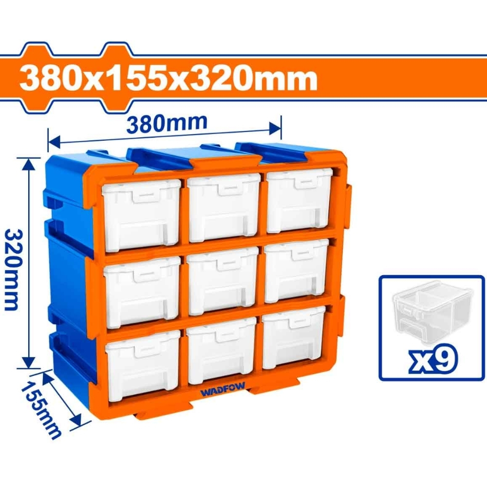 Bộ tủ gồm 9 khay nhựa (dạng kín) 380x155x320mm Wadfow WTB8331