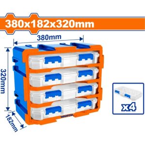 Bộ tủ gồm 4 hộp nhựa chia 13 ngăn 380x182x320mm Wadfow WTB8344