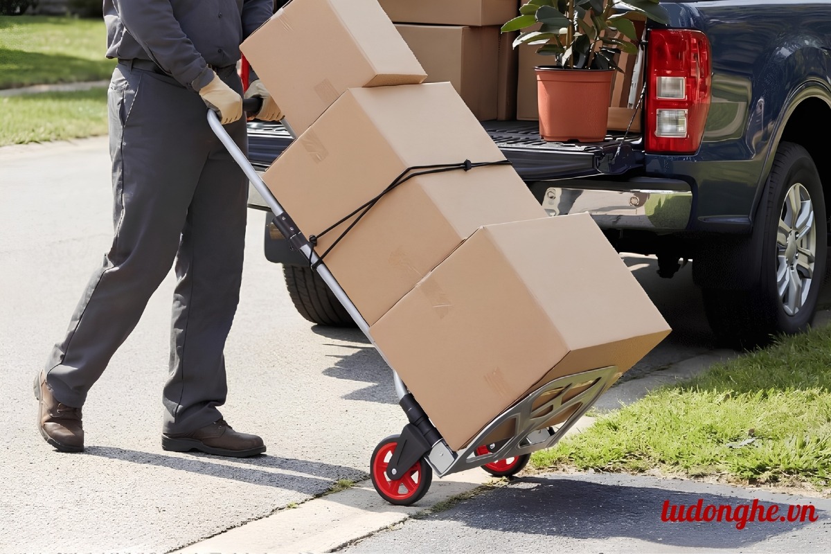 Xe đẩy hàng 2 bánh giúp giảm sức lao động